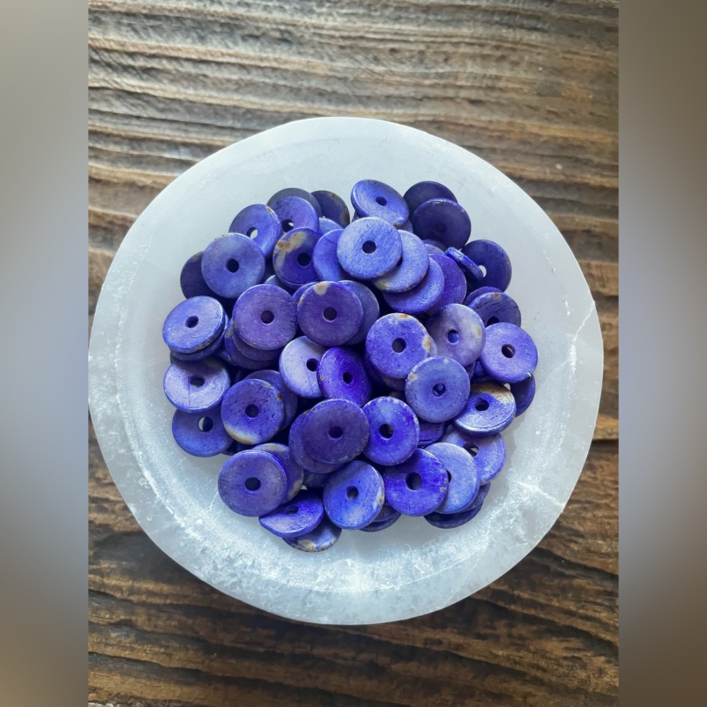 8mm Purple Bone Button Beads, Ethnic Rustic thin Heishi Disk Spacers from Nepal